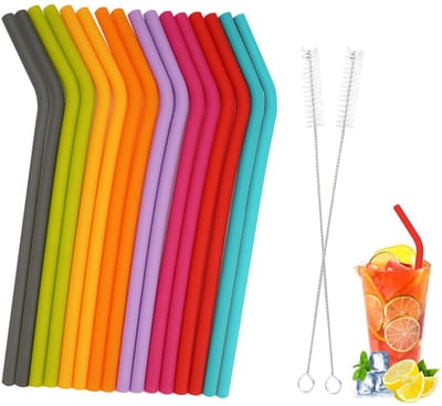 JHUBERS- Siliconen Rietjes 16 Stuks - Herbruikbaar - Gebogen/Rechtdoor - Rietjesbeker - Rietjes Borstel - Geschikt voor Smoothies