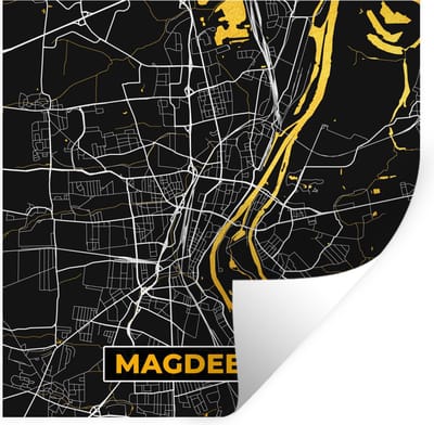 Muurstickers - Sticker Folie - Magdeburg - Stadskaart - Plattegrond - Duitsland - Kaart - Goud - 100x100 cm - Plakfolie - Muurstickers Kinderkamer - Zelfklevend Behang XXL - Zelfklevend behangpapier - Stickerfolie