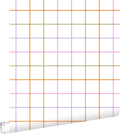 ESTAhome behang geblokt motief paars, groen en oranje - 50 x 900 cm - 132054