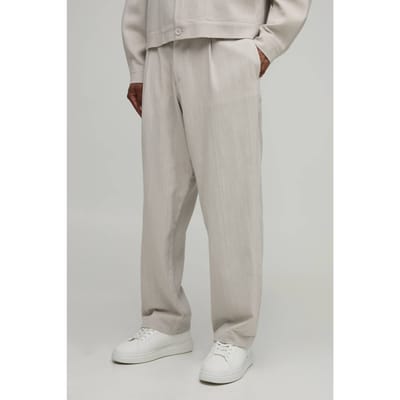 Getailleerde Broek Met Plooien En Relaxed Fit In Linnen Look Co-ord | Stone | Size 30