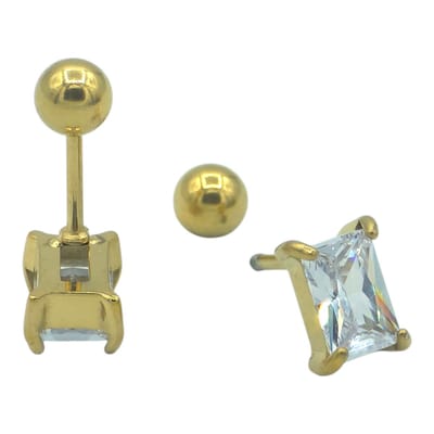 Goudkleurige oorknopjes - Solitair - Emerald Cut CZ steen - Schroefsluiting - Goldplated - 7.2 x 5.2mm
