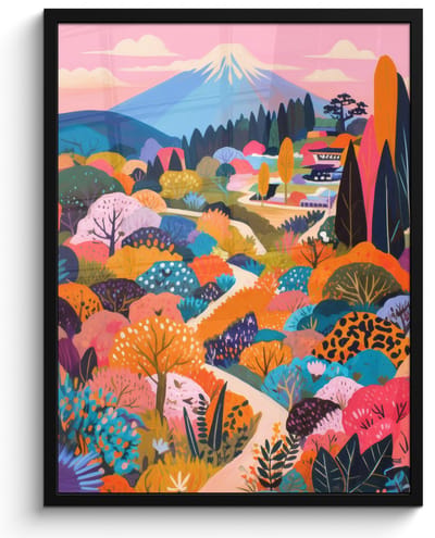 Poster in lijst - Fotolijst 60x80 cm - Posters - Witte bergtop - Modern - Kleurrijk - Posterlijst zwart - Decoratie - Wanddecoratie woonkamer - Muurdecoratie slaapkamer