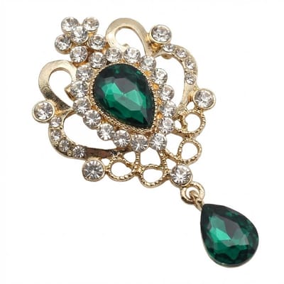 Vintage Geïnspireerde Broche met Afneembare Strass & Multicolor Edelstenen – Groen
