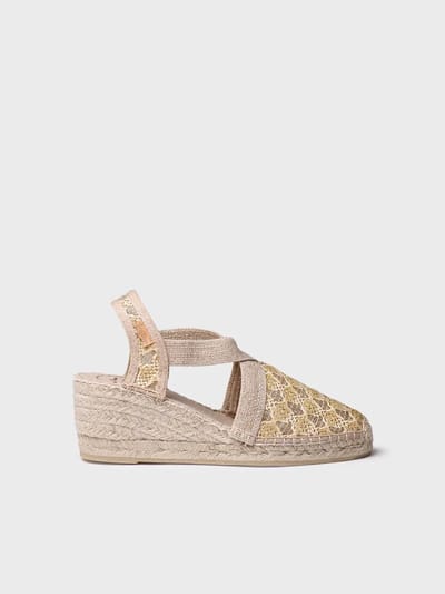 Vegan espadrille voor dames van veelkleurige stof met sleehak | TERRA-TT