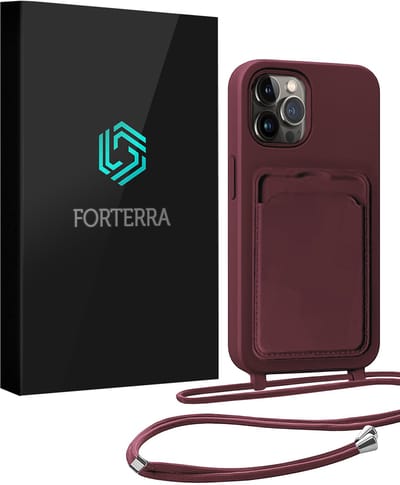 Hoesje Geschikt voor iPhone 13 Pro Pashouder Case Siliconen Hoes Met Koord - Hoes Geschikt voor iPhone 13 Pro Met Telefoonkoord Hoesje Back Cover Met Pasjeshouder - Aubergine