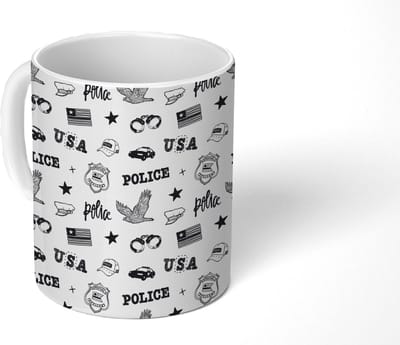 Mok - Koffiemok - Politie - Amerika - Handboeien - Patroon - Mokken - 350 ML - Beker - Koffiemokken - Theemok