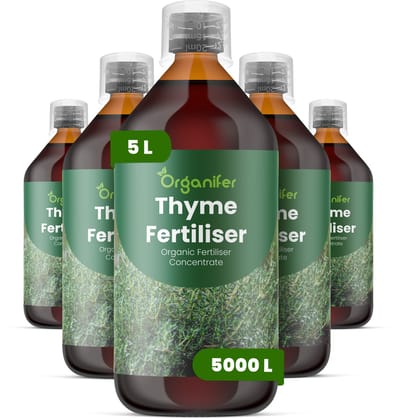 Vloeibare Meststof Voor Tijm 5X1 L Voor 5000 L - Npk 2-1-8 - Ondersteunt Compacte - Bossige Groei Van Tijm - Verbetert Aroma En Concentratie Van Essentiële Oliën - Geschikt Voor Tuin - Potten En Professionele Kruidenteelt - Organifer