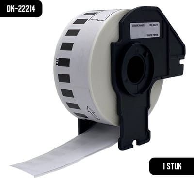 DULA Brother Compatible DK-22214 - Doorlopende labelrol - 1 rol - 12 mm x 30,48 m - Zwart op wit - Papier