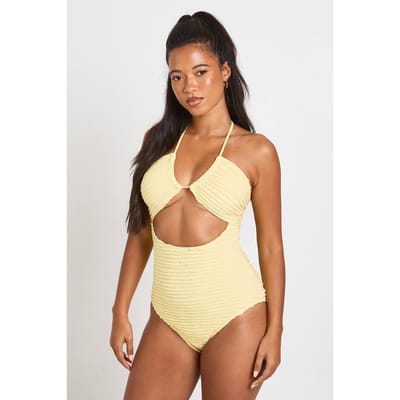 boohoo Dames Gestructureerd Badpak Met Halternek En Cut-out | Lemon | Maat: 6