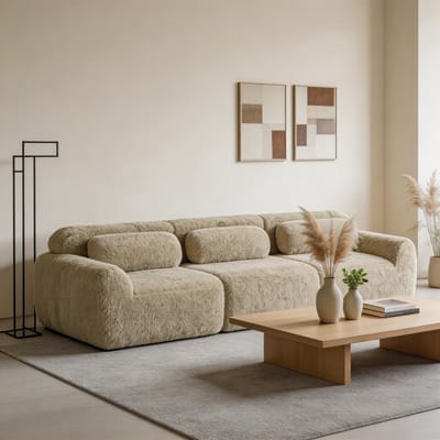 Komhtom - 3-zits diepe bank van premium pluche - modulair met antislip onderkant - geen montage nodig - inclusief kussens - ergonomische ondersteuning en zeer elastisch schuim - geschikt voor woonkamer - lichtkaki