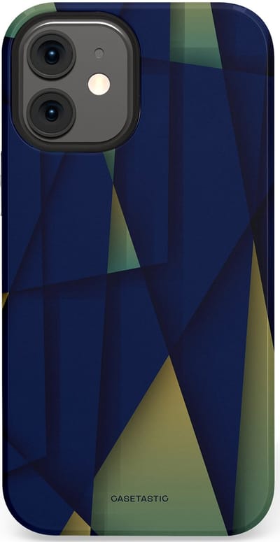 Casetastic Hoesje Geschikt voor Apple iPhone 12 Mini - Stijlvolle Beschermende Duo-layer Case - Blauwgroene Driehoeken