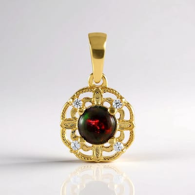 Cavill - Zilveren hanger 925 sterling geelverguld - Ethiopische Mezezo opaal 0,568 ct - 4 Tanzanian zirkonen 0,08 ct - Elegant handgemaakt sieraad