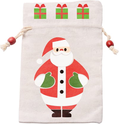 10 Kerst geschenkverpakkingen zakjes stof 100% katoen HERBRUIKBAAR model 1157 / Kerstman 13 cm x 23 cm