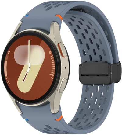 Siliconen bandje - geschikt voor Samsung Galaxy Watch 7 (40 & 44mm) / Watch 6 (Classic) / Watch 5 (Pro) / Watch 4 (Classic) / Watch FE - mageneetsluiting met gaatjes - steenblauw