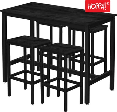 Hoppa! Bartafel- en barkrukkenset - Zwart - Bartafel 120×60×90 cm, 4 barkrukken 30×40×65 cm (L×B×H)