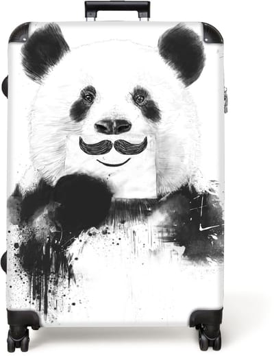 NoBoringSuitcases.com® - Koffer groot - Reiskoffer lichtgewicht - Panda - Snor - Papier - Wit - Rolkoffer met 4 wielen - Grote trolley XL - 98 liter bagage