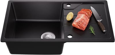 DERW MAX Spoelbak Keuken 78x45CM - Spoelbakken Graniet - Enkele spoelbak Zwart - Met waterafvoersysteem - Voor 60 cm kast