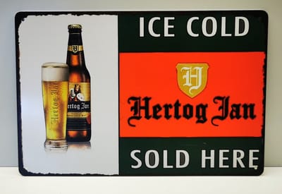 Metalen wandbord - Hertog Jan Sold Here - Mancave - Wand Decoratie - Metal sign - Mancave decoratie - Decoratie - Metalen borden - Tekst borden - Metalen bord
