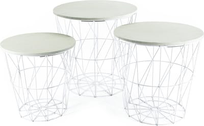 Set van 3x stuks bijzettafeltjes draadmanden hout/metaal 30/35/40 cm - Ronde bijzettafels