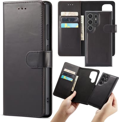 Casemania Hoesje Geschikt voor Samsung Galaxy S24 Ultra - Charcoal Gray - 2 in 1 Magnetische Leren Book Case - Uitneembare Portemonnee Hoes met Kaartvakken voor Telefoon