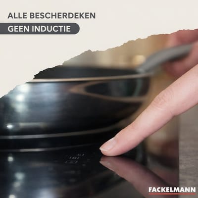 Set 2 pannen 24 en 28 cm roestvrij staal, glazen deksels en 6 Fackelmann Geneva keukengerei
