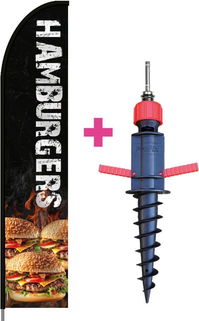 Beachflag - Hamburgers #2 - Vlag + Grondboor + Rotator + Hengelsysteem + Draagtas - Actievlag.nl