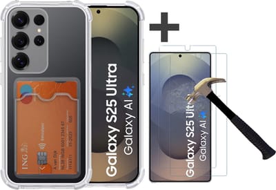 Hoesje met 2 Stuks Screenprotectors Geschikt voor Samsung Galaxy S25 Ultra Hoesje Met Pashouder Siliconen Shockproof Case - Arara Backcover- Transparant