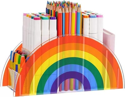 Briefpapier en Pen Organizer met Rainbow Design en 5 compartimenten - Acryl - Voor op kantoor en school