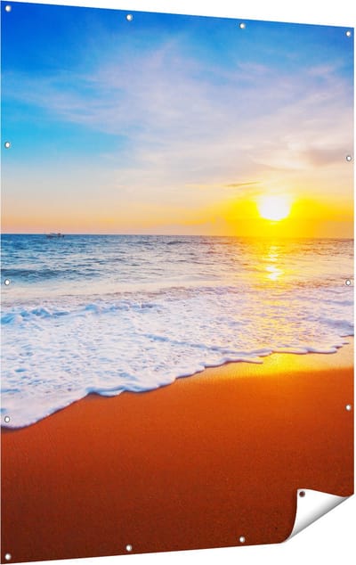 Gards Tuinposter Strand en Zee tijdens Zonsondergang - 120x160 cm - Tuindoek - Tuindecoratie - Wanddecoratie buiten - Tuinschilderij
