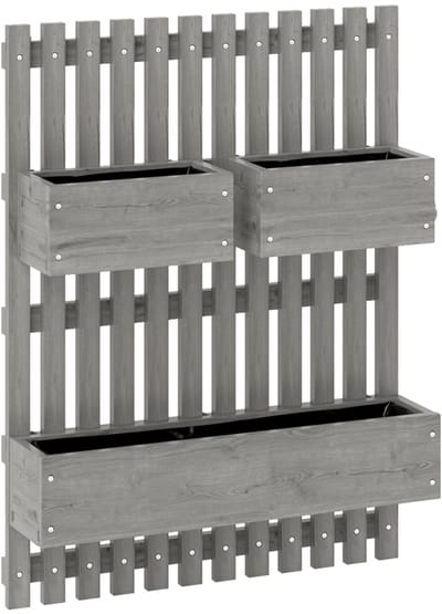 Wishdor - Wandbloembakkenset - Verplaatsbare Plantenbakken - Klimrek - Tuin - Hout - Grijs - 60 x 16 x 80 Cm