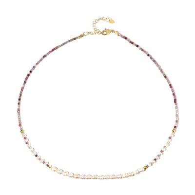 Cavill - Vergulde 925 Sterling Zilveren Halsketting - Spinel 17.04 ct uit Tanzania - Witte Zoetwaterparels & Gouden Hematiet - Elegant & Verstelbaar