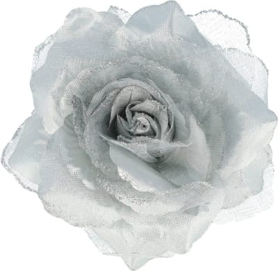 Haarsoires Haarspeld Duckklem, Broche & Elastiek 10cm – Haarbloem Roos met Glitter – Zilver - Sterke Haarclip voor Styling & Dagelijks Gebruik - Hair Clip - Decoratieve Haaraccessoire