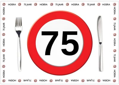 Placemat 75 jaar - 10x stuks - 42 x 30 cm - 90g - papier - verjaardag - jubileum