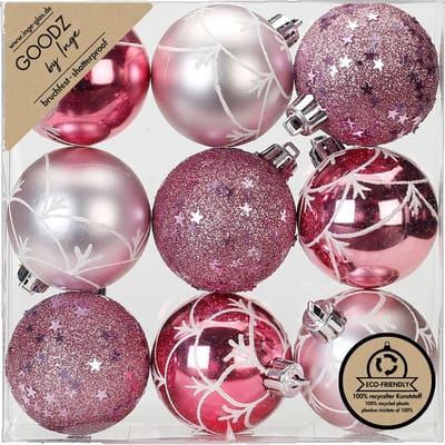 Inge Christmas Goodz luxe kerstballen - 9x - 6 cm - kunststof - roze