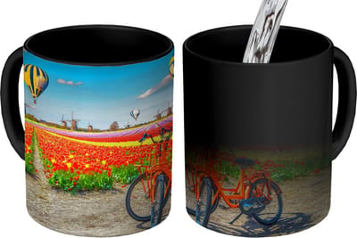 Magische Mok - Foto op Warmte Mokken - Koffiemok - Luchtballon - Oranje - Tulpen - Magic Mok - Beker - 350 ML - Theemok