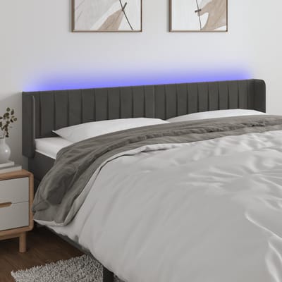vidaXL - Hoofdbord - LED - 163x16x78/88 - cm - fluweel - donkergrijs