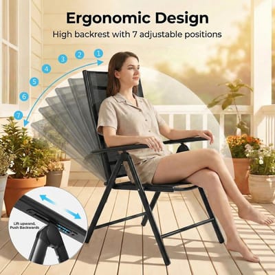 3-delige Outdoor Balkon Tuinset – Verstelbare 2 Persoons Klapstoelen met Hoge Rugleuning + 75x75 cm WPC Vierkante Tafel – Weerbestendig Aluminium Balkonmeubelset, Moderne Eet- en Zitgroep – Laura