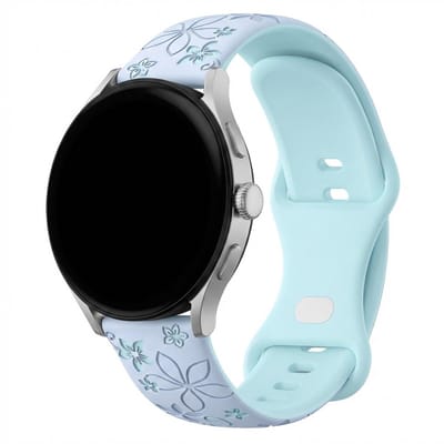 Lichtblauw ijsblauw silicone horloge band dames Geschikt voor serie samsung galaxy watch 7 / 6 / 5 / 5 pro / 4 / FE / ACTIVE / ACTIVE 2 20 mm horloge – bloemen patroon horlogeband – two tone floral engraved design