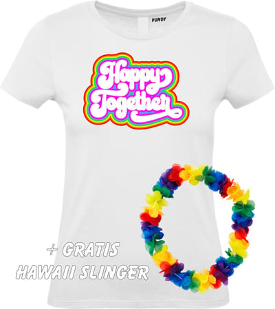 Dames T-shirt Happy Together Regenboog | Love for all | Gay Pride | Regenboog LHBTI | Wit dames | maat XS