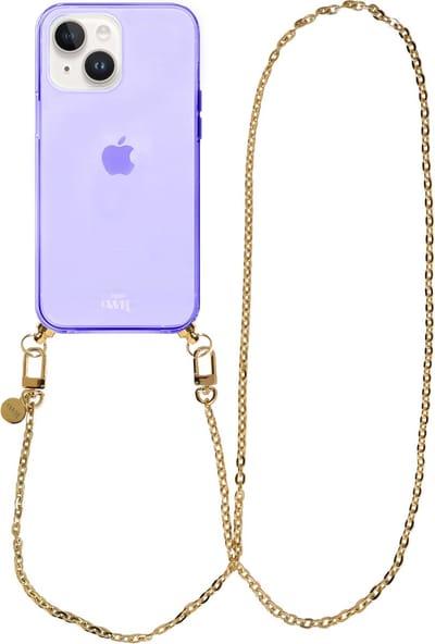 xoxo Wildhearts silicone case met koord - Paars telefoonhoesje met koord - telefoonketting - Dreamy - long - Cord Case - geschikt voor Apple iPhone 13 - Lange gouden ketting