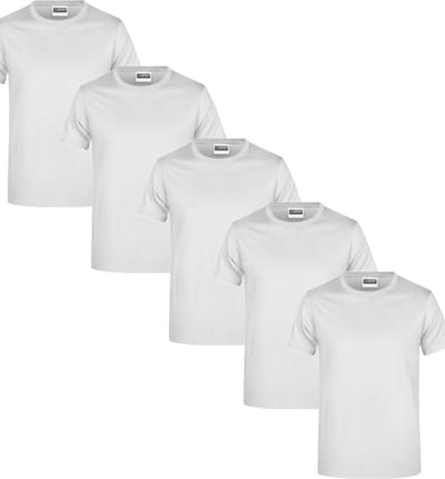James & Nicholson 5 Pack Witte T-Shirts Heren, 100% Katoen Ronde Hals, Ondershirts Maat M