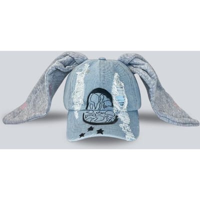 Casquette de baseball en jean déchiré à oreilles de lapin style Y2K, pour hommes et femmes, personnalité sombre, anneau métallique, tendance de rue, chapeau de sport réglable 54-58cm gray
