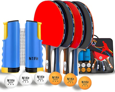 Tafeltennis Set - Pingpong Rackets - Binnen en Buiten - Met Intrekbaar Net - 4 Spelers - Multi-color