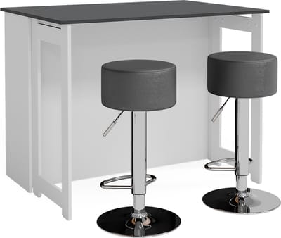 Vicco Dominic Bartafel set – 116 x 37 cm met 2 barkrukken Antraciet/wit