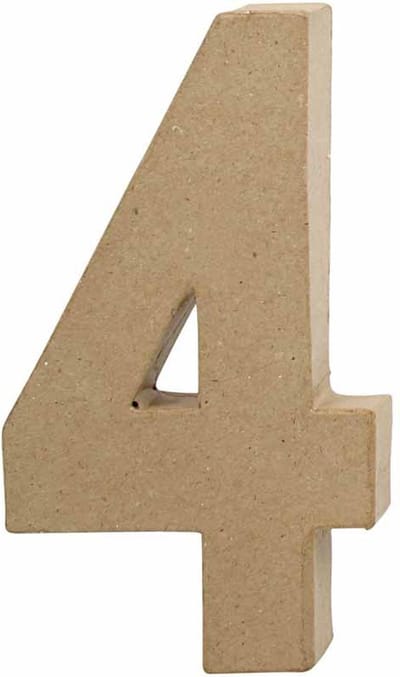 Cijfer, 4, H: 20,5 cm, B: 12 cm, dikte 2,5 cm, 1 stuk