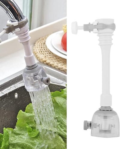 Verlengstuk kraan met verstelbare en draaibare waterbesparende sproeikop - spatwaterdicht en filterventiel - Grijs - 18 cm lengte