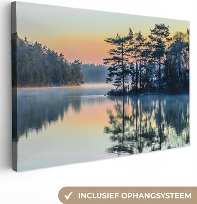 Canvas schilderij 120x80 cm - Wanddecoratie Water - Bomen - Natuur - Landschap - Muurdecoratie woonkamer - Slaapkamer decoratie - Kamer accessoires - Schilderijen op canvas