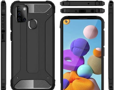 Hoesje Geschikt Voor Samsung Galaxy A21S Rugged Hybrid Armor Hoesje - Zwart