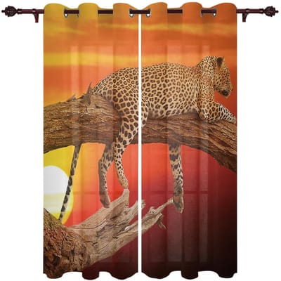 Luipaard Afrika Beest Fierce Gaas Gordijnen Voor Kinder Slaapkamer Keuken Scherm Voor Woonkamer Vakantie Decor Voile Gordijn 135W x 114H(cm)