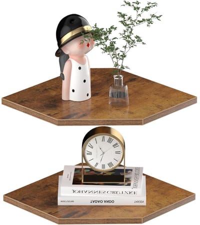 White-Label® Wandplank - Houten Plank Wandmontage - Hoekrek Display Decor - Hoekplank - Organizer voor Slaapkamer Keuken Badkamer - Bruin